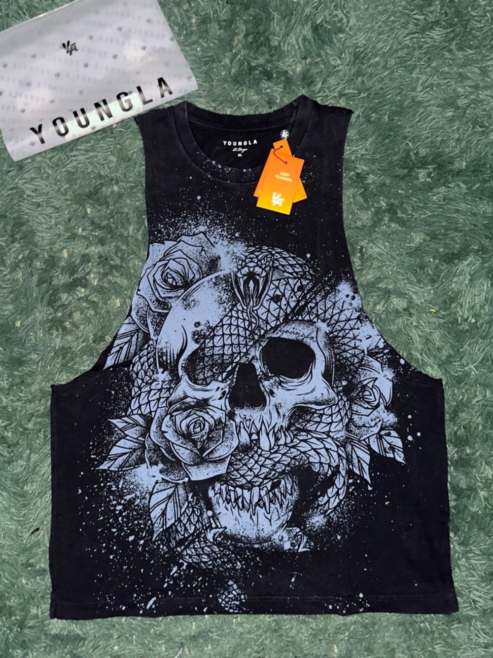 YoungLa Black Wash Eternal Coil Tank Top Skull Snake Rose